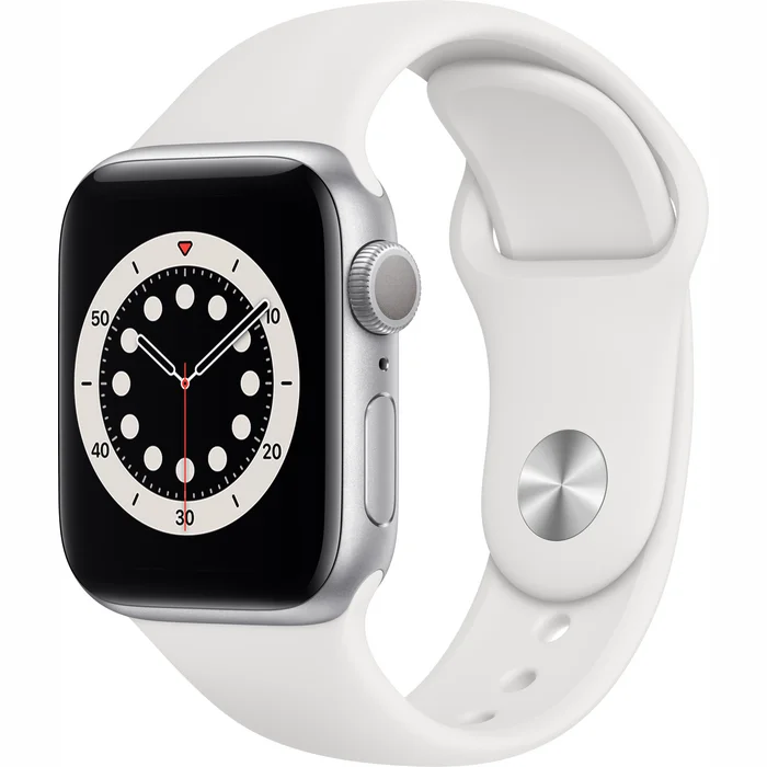 Viedpulkstenis Apple Watch Series 6 GPS 44mm Silver Aluminium Case with White Sport Band [Mazlietots]